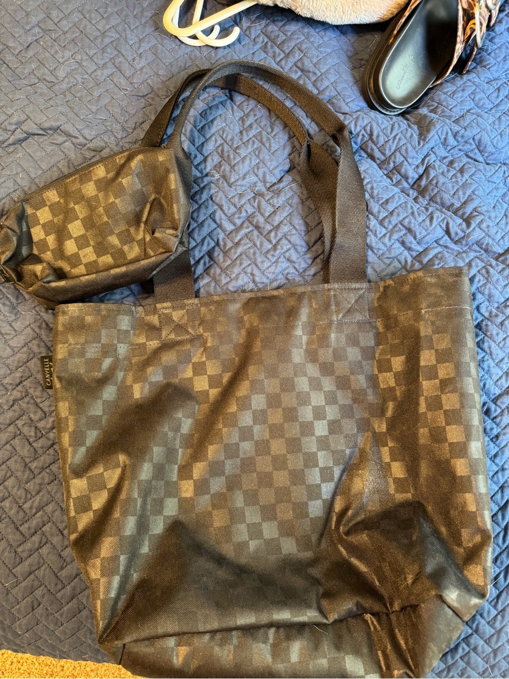Black Checkered Tote with Matching Pouch - Women